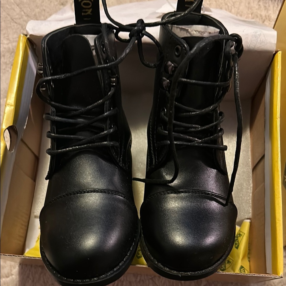 Kids Black Lace-Up Boots
